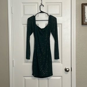 Green Sparkle Dress - Open Back with Sequen Chain